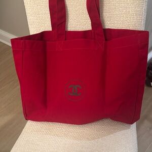 Chanel GWP Red Canvas Tote Bag with CC Logo NWT